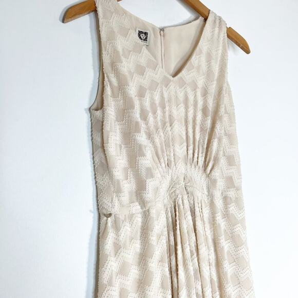 Anne Klein Vintage 90's Cream Pleated Textured Maxi Dress - Picture 4 of 14
